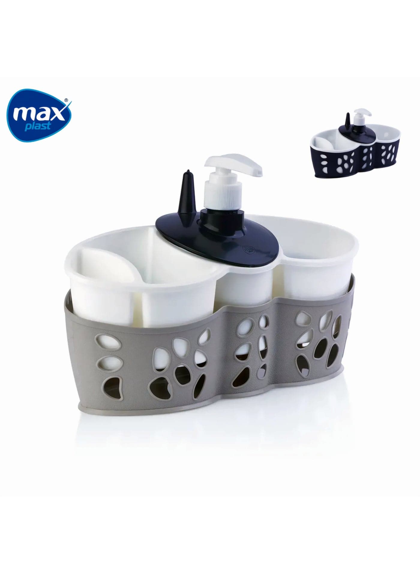 Black & White Sink Organizer Set with Soap Dispenser Countertop Soap Dispensers (2)