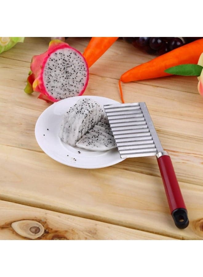 Wavy Blade French Fry Cutter – Crinkle Cut Potato Slicer and Vegetable Chopper Knife for Carrots, Cucumbers & Veggies – Stainless Steel Kitchen Cutting Tool (٢)