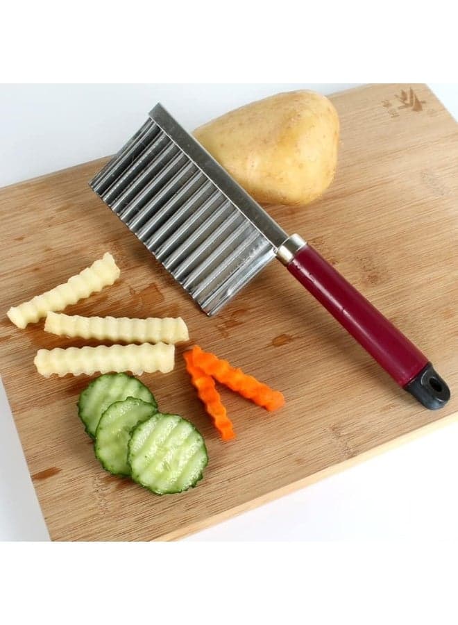 Wavy Blade French Fry Cutter – Crinkle Cut Potato Slicer and Vegetable Chopper Knife for Carrots, Cucumbers & Veggies – Stainless Steel Kitchen Cutting Tool (٤)