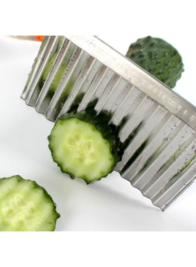 Wavy Blade French Fry Cutter – Crinkle Cut Potato Slicer and Vegetable Chopper Knife for Carrots, Cucumbers & Veggies – Stainless Steel Kitchen Cutting Tool (٦)