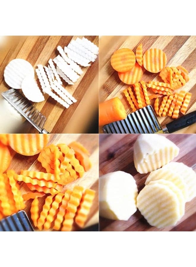 Wavy Blade French Fry Cutter – Crinkle Cut Potato Slicer and Vegetable Chopper Knife for Carrots, Cucumbers & Veggies – Stainless Steel Kitchen Cutting Tool (٥)