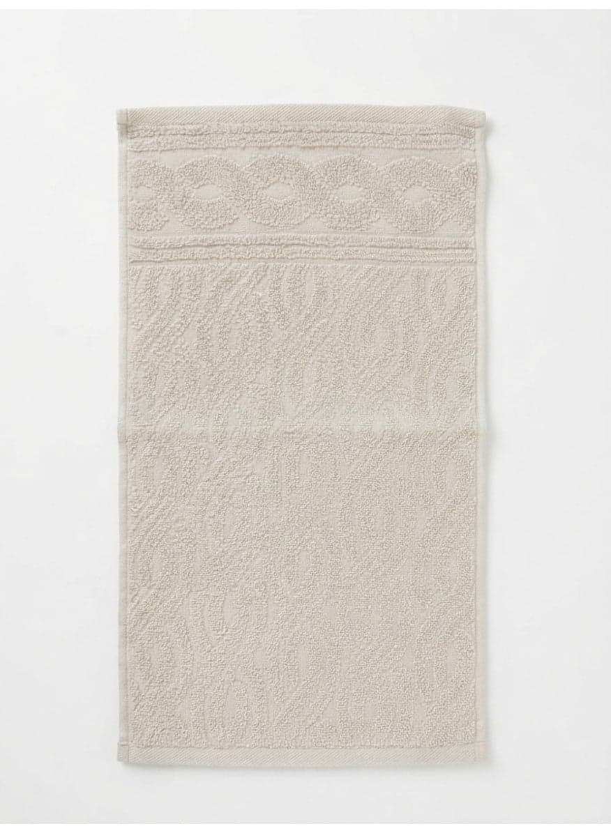 Set of 3 Premium Cotton Hand & Face Towels with Embossed Jacquard Pattern, Off-White / Beige (4)
