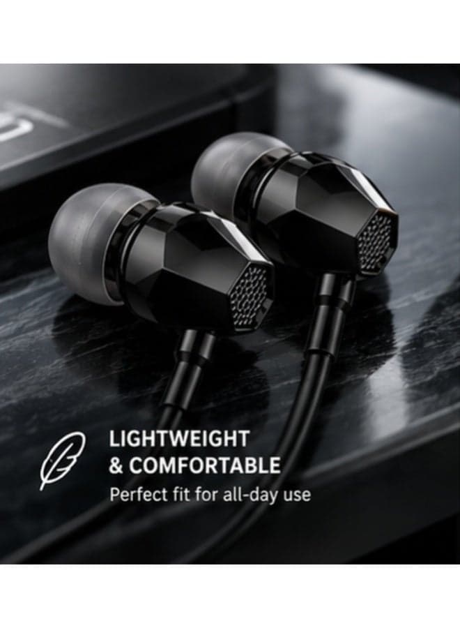Wired Earphones 3.5mm Jack with Mic, Stereo Bass In-Ear Headphones, Noise Isolation Handsfree Earbuds, D-1697 _Black (3)
