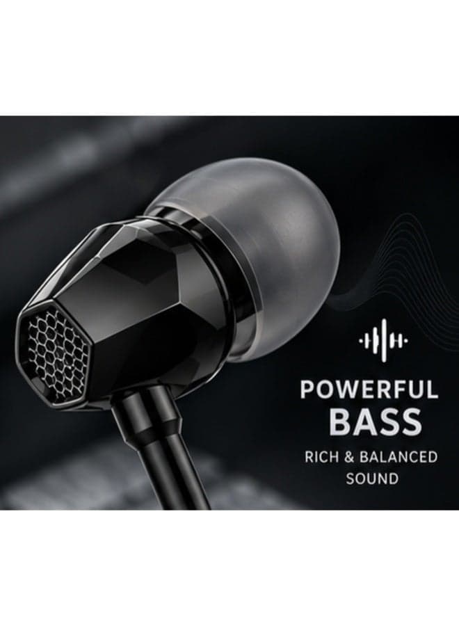 Wired Earphones 3.5mm Jack with Mic, Stereo Bass In-Ear Headphones, Noise Isolation Handsfree Earbuds, D-1697 _Black (2)