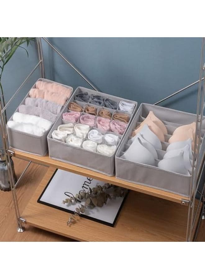 Underwear Drawer and Closet Organizer Dresser Drawer Divider Organizer For Underwear Scarf Socks Clothes Washable Foldable Non-Woven Cloth Storage Boxes Grey 4 Pcs (٣)