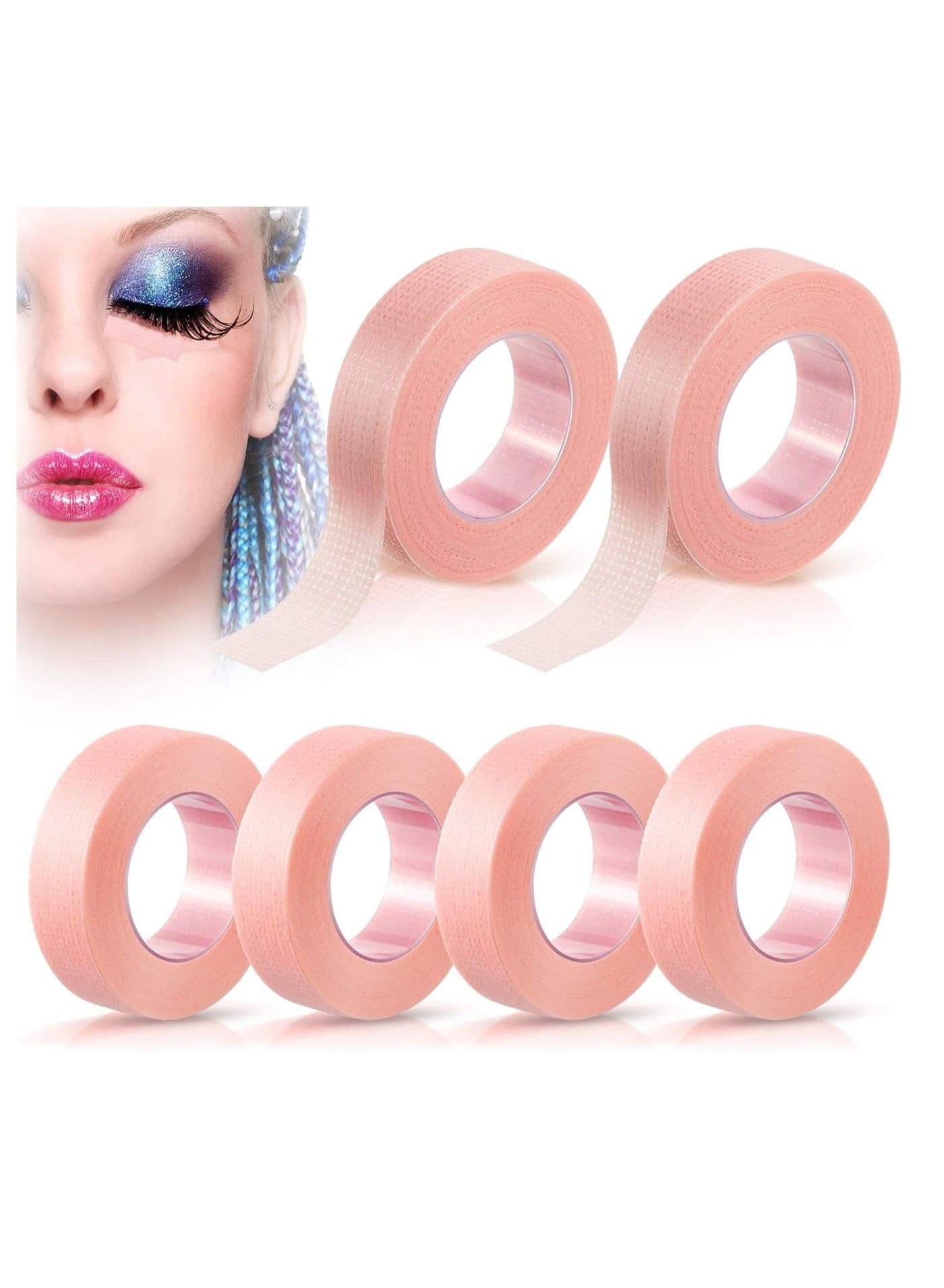 6 Rolls Eyelash Extension Tape, Breathable Adhesive Tape Fabric Eyelash Strip for Sensitive Skin Pink (0.5 inch x 10 yards) (2)