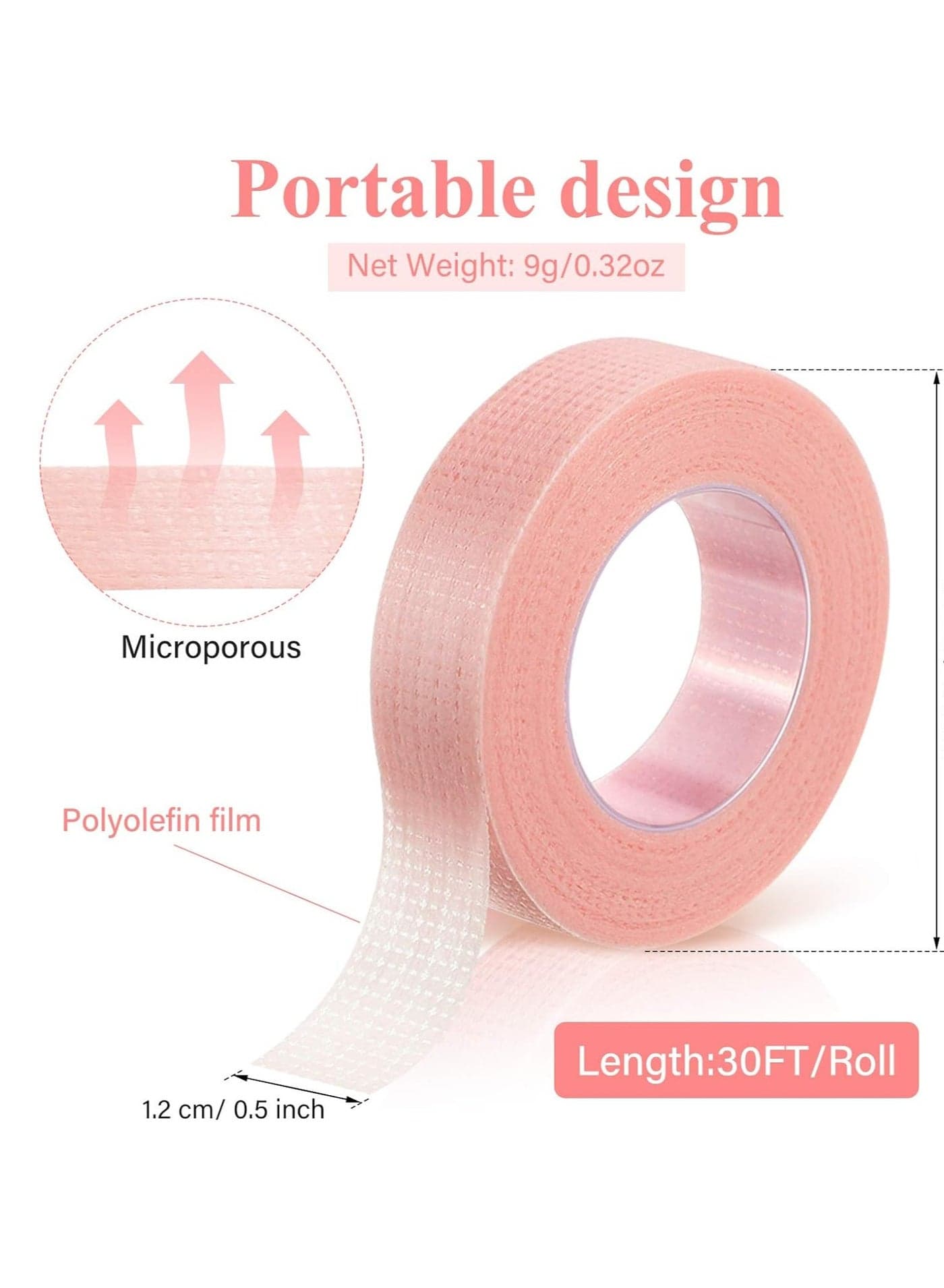6 Rolls Eyelash Extension Tape, Breathable Adhesive Tape Fabric Eyelash Strip for Sensitive Skin Pink (0.5 inch x 10 yards) (4)