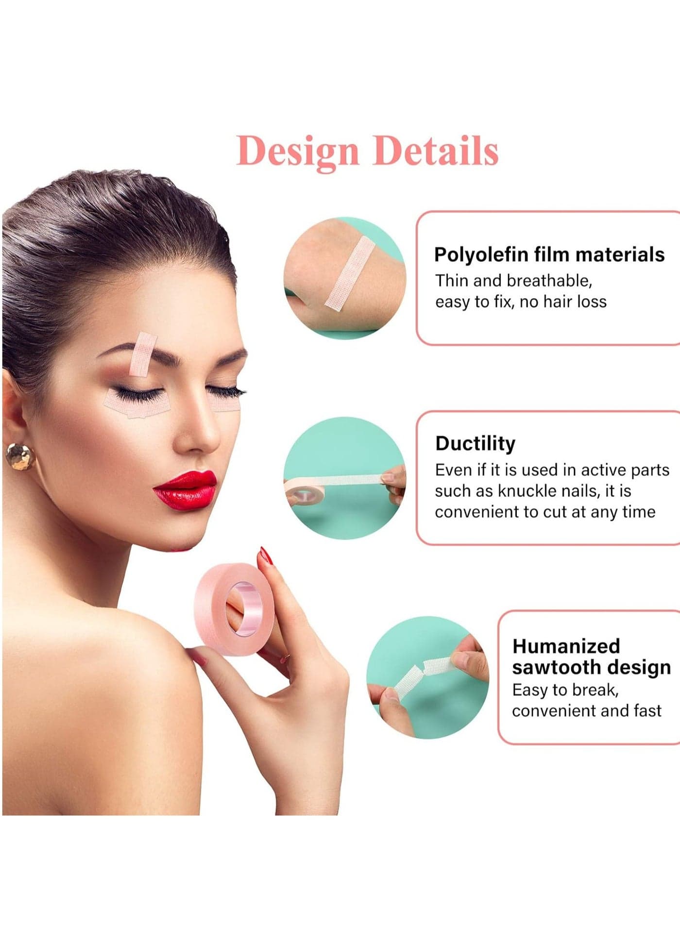 6 Rolls Eyelash Extension Tape, Breathable Adhesive Tape Fabric Eyelash Strip for Sensitive Skin Pink (0.5 inch x 10 yards) (7)
