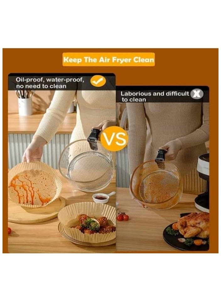 Pack Round Parchment Paper Air Fryer Liners - Food-Grade Safe Baking and Roasting Liner for Microwave - Round Disposable Air Fryer Paper Bowl, Safe Liners for Air Fryers - Fits 16cm Fryer Baskets - Oil & Water Resistant Parchment Baking Paper (٤)