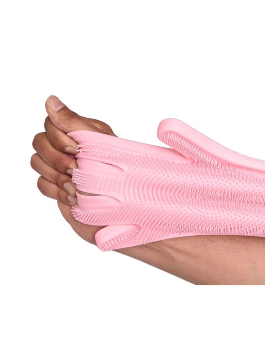 Magic Silicone Dishwashing Glove Reusable Cleaning Glove One Size with Built In Scrubbing Bristles for Dish Washing Kitchen Bathroom Household Cleaning Pet Care and Car Washing Safety & Security Gloves (٤)