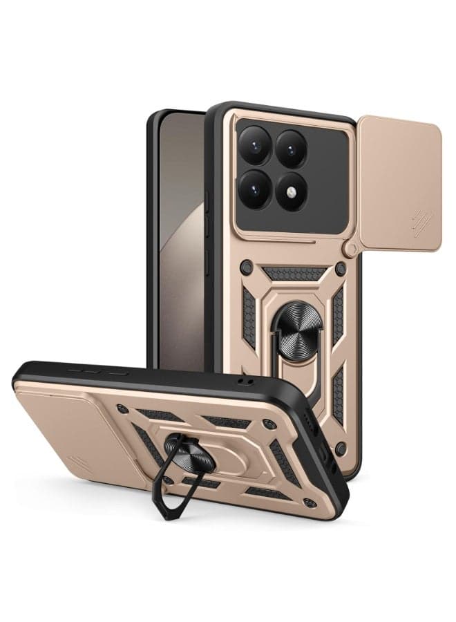 Case Cover Shockproof Protective Case with Camera Protection and Metal Ring Compatible with Xiaomi 15T (Gold)