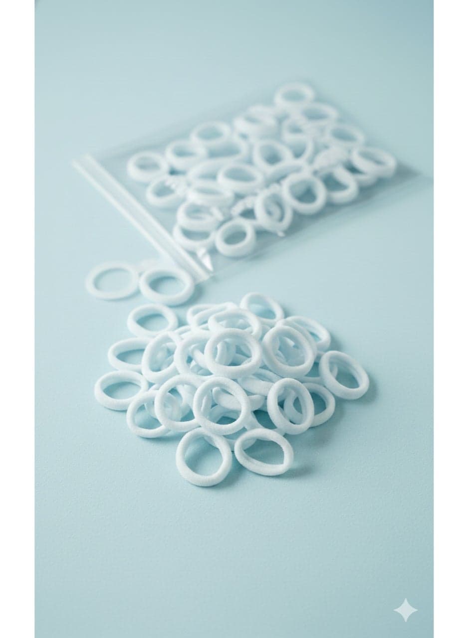 50 pcs Mini White Rubber Hair Bands (Elastics) for Girls' Ponytails and Braids