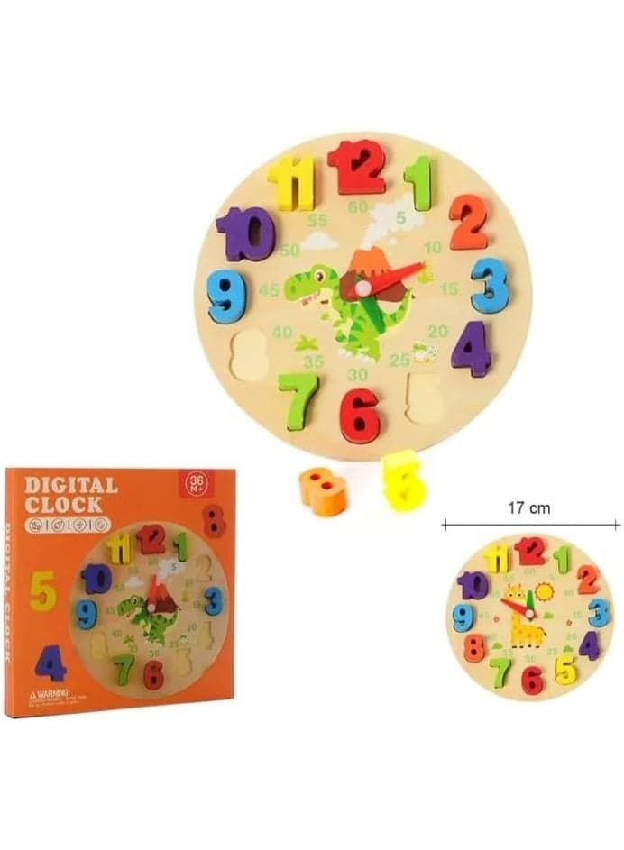 Wooden Watch Educational Toy Colorful Numbers Dinosaur, Ages 36 Months and Above,Diameter 17cm (2)