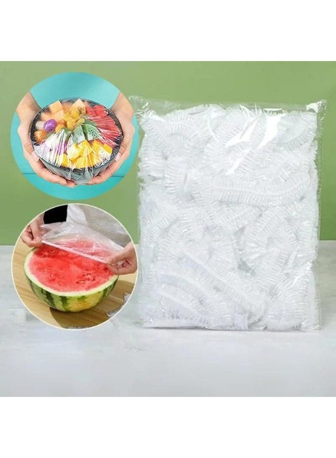Elastic Bowl Covers for Food Storage and Bread Proofing, Reusable Stretch Plastic Shower Cap Lids for Bowls and Plates, Fresh Keeping Covers Set (300 Pcs) Food Savers (٤)