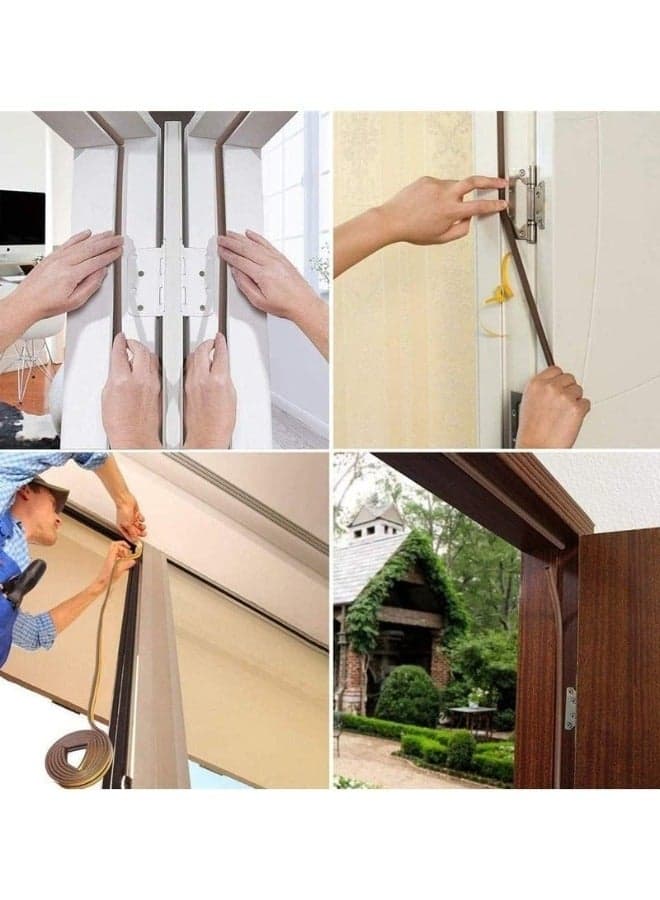 Weather Stripping for Doors and Windows, Weather Stripping for Front Window Frame Made of Foam and Rubber Adhesive Soundproof Waterproof Dustproof Anti-collision D-Shape (1 Roll of 2 Strips, Total Length 3 Meters - Brown) Adhesive Transfer Tapes (3)