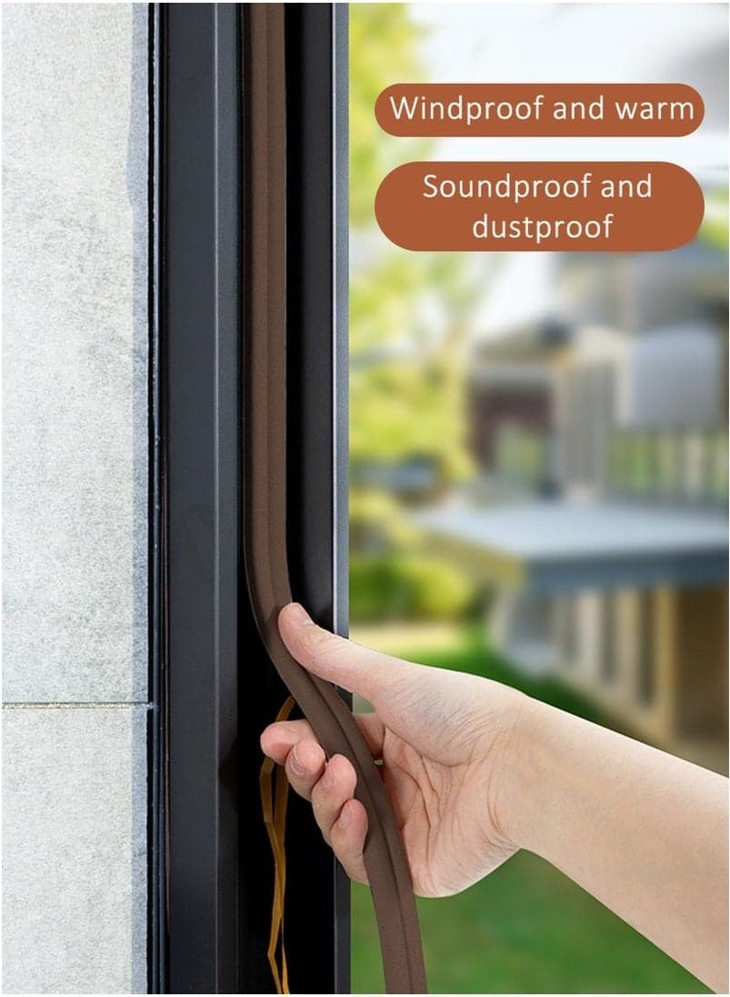 Weather Stripping for Doors and Windows, Weather Stripping for Front Window Frame Made of Foam and Rubber Adhesive Soundproof Waterproof Dustproof Anti-collision D-Shape (1 Roll of 2 Strips, Total Length 3 Meters - Brown) Adhesive Transfer Tapes (9)