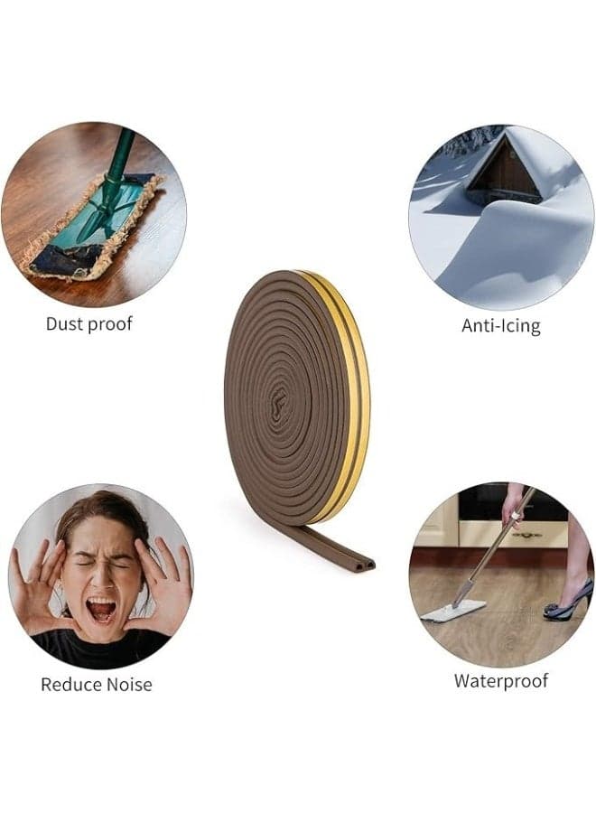 Weather Stripping for Doors and Windows, Weather Stripping for Front Window Frame Made of Foam and Rubber Adhesive Soundproof Waterproof Dustproof Anti-collision D-Shape (1 Roll of 2 Strips, Total Length 3 Meters - Brown) Adhesive Transfer Tapes (6)