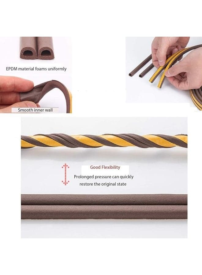 Weather Stripping for Doors and Windows, Weather Stripping for Front Window Frame Made of Foam and Rubber Adhesive Soundproof Waterproof Dustproof Anti-collision D-Shape (1 Roll of 2 Strips, Total Length 3 Meters - Brown) Adhesive Transfer Tapes (8)