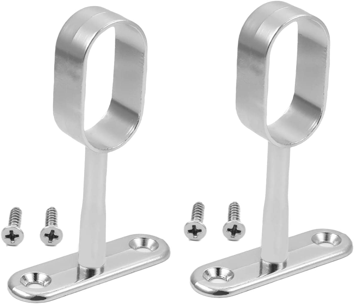 Oval Closet Rod End Supports, Pair, Silver, Fits 16 x 30 mm Wardrobe Rails