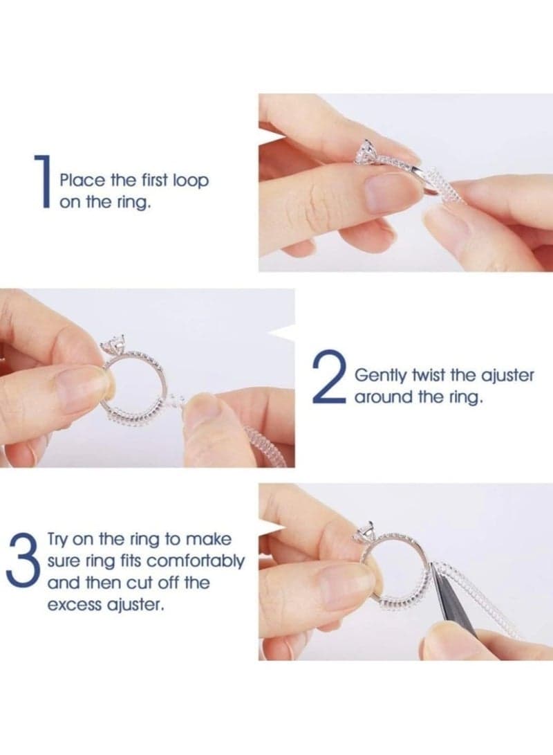 Set of 4 Silicone Spiral Ring Sizers (4 Pieces, Clear Color) Women's Rings (٣)