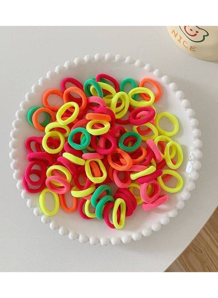 Small Multi-Colored Hair Ties for School and Outdoors - 100 Pieces Elastics