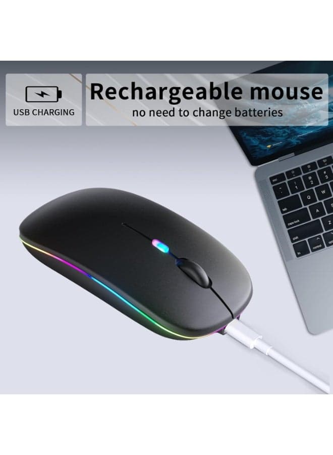Wireless Bluetooth Mouse, Rechargeable LED Dual Mode Mouse (Bluetooth 5.2 and USB Receiver) Portable Silent Mouse,for Laptop/Desktop/Tablet(Black) Computer Mouse (٧)