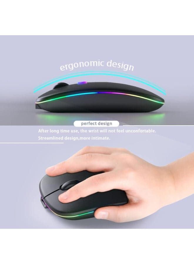 Wireless Bluetooth Mouse, Rechargeable LED Dual Mode Mouse (Bluetooth 5.2 and USB Receiver) Portable Silent Mouse,for Laptop/Desktop/Tablet(Black) Computer Mouse (٥)
