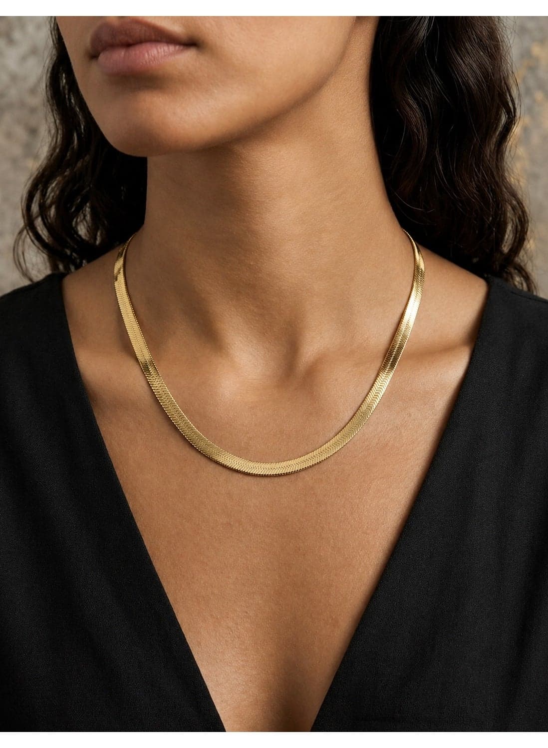 Gold Plated Thick Flat Snake Chain Women Necklace, Stainless Steel Women's Necklaces
