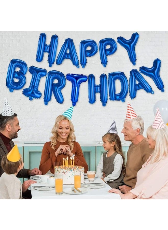 Happy Birthday Balloons Banner (3D Lettering) Mylar Foil Letters Inflatable Party Decor and Event Decorations for Kids Adults (Blue) (٣)