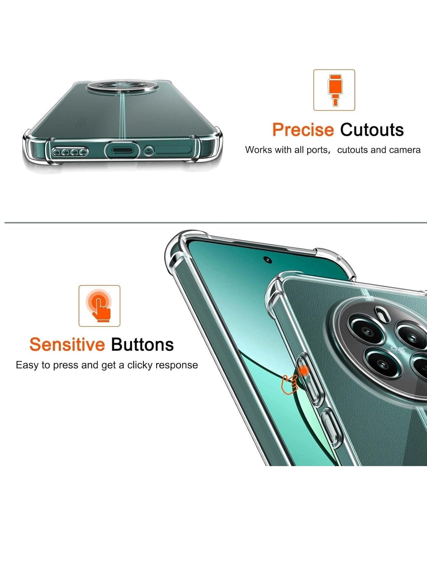 Case Compatible with Realme 13 4G/Realme 12 4G/Realme 12+ Plus 5G, Cover Silicone Transparent TPU Gorilla Anti-shock Protector Camera Shockproof Corners - Clea (٢)