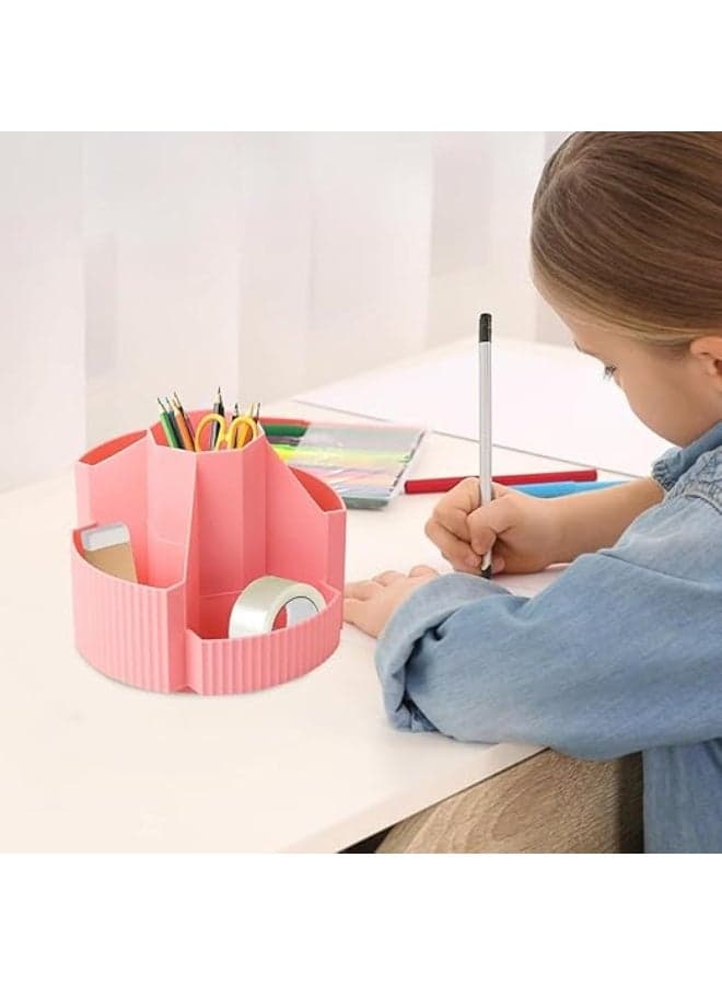 Pen Pencil Holder Desk Organiser, 360° Rotating Pencil Pots Makeup Brush Holder Compartments, Large Capacity Pencil Pots Desk Accessories for Office School Home Art Supply (Purple) (٥)