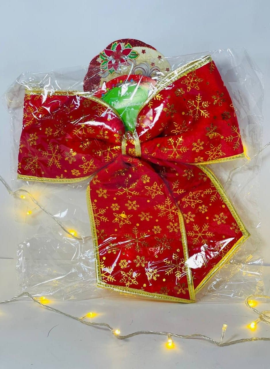 Red Christmas Bow, Pre-Tied. 22" Fabric Bow, Christmas Wreath Bow, Christmas Tree Decoration, Christmas Party Decoration Bows (Red Organza) Home Decor Ornaments (٢)