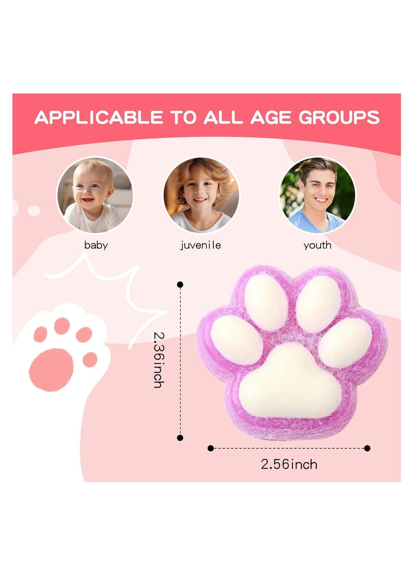 Irokasbar Taba Squishy Cat Paw Squeeze Toys for Kids, Kawaii Squishy Fidget Toys, Cute Things for Teen Girls and Boys, Cat Themed Teenage Girl Gifts Trendy Stuff (Purple Plush Cat Paws) (٥)