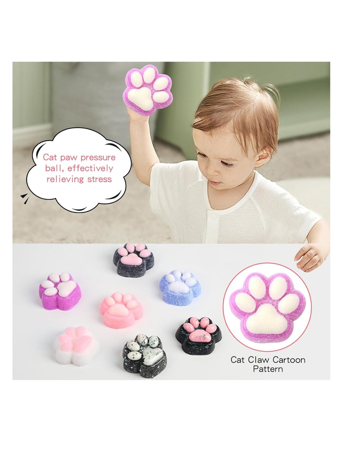 Irokasbar Taba Squishy Cat Paw Squeeze Toys for Kids, Kawaii Squishy Fidget Toys, Cute Things for Teen Girls and Boys, Cat Themed Teenage Girl Gifts Trendy Stuff (Purple Plush Cat Paws) (٦)