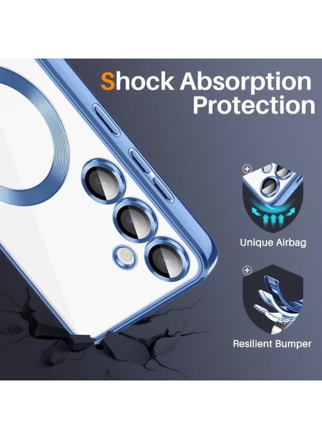 Electroplated Case For Samsung Galaxy A05s Camera Lens Full Protection Compatible with MagSafe Wireless Charging, Shockproof Soft TPU Phone Magnetic Cover (Sierra Blue) (٧)