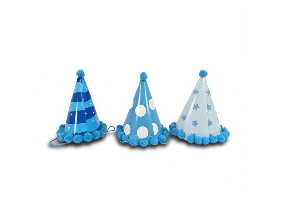 Birthday Party Hat, Light Blue, Pom-Pom Design (2)