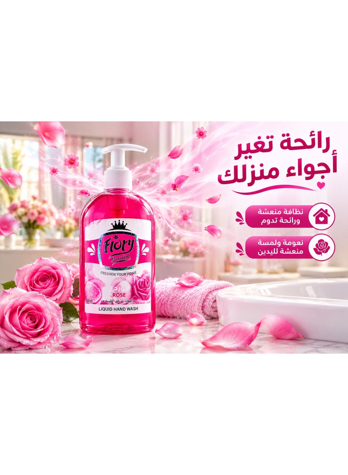 Flory Rose Liquid Hand Wash, Gentle Cleansing Hand Soap with Rich Foam, Long Lasting Floral Fragrance, Daily Care Pump Bottle, 500 ml Bathroom Cleaners (٦)