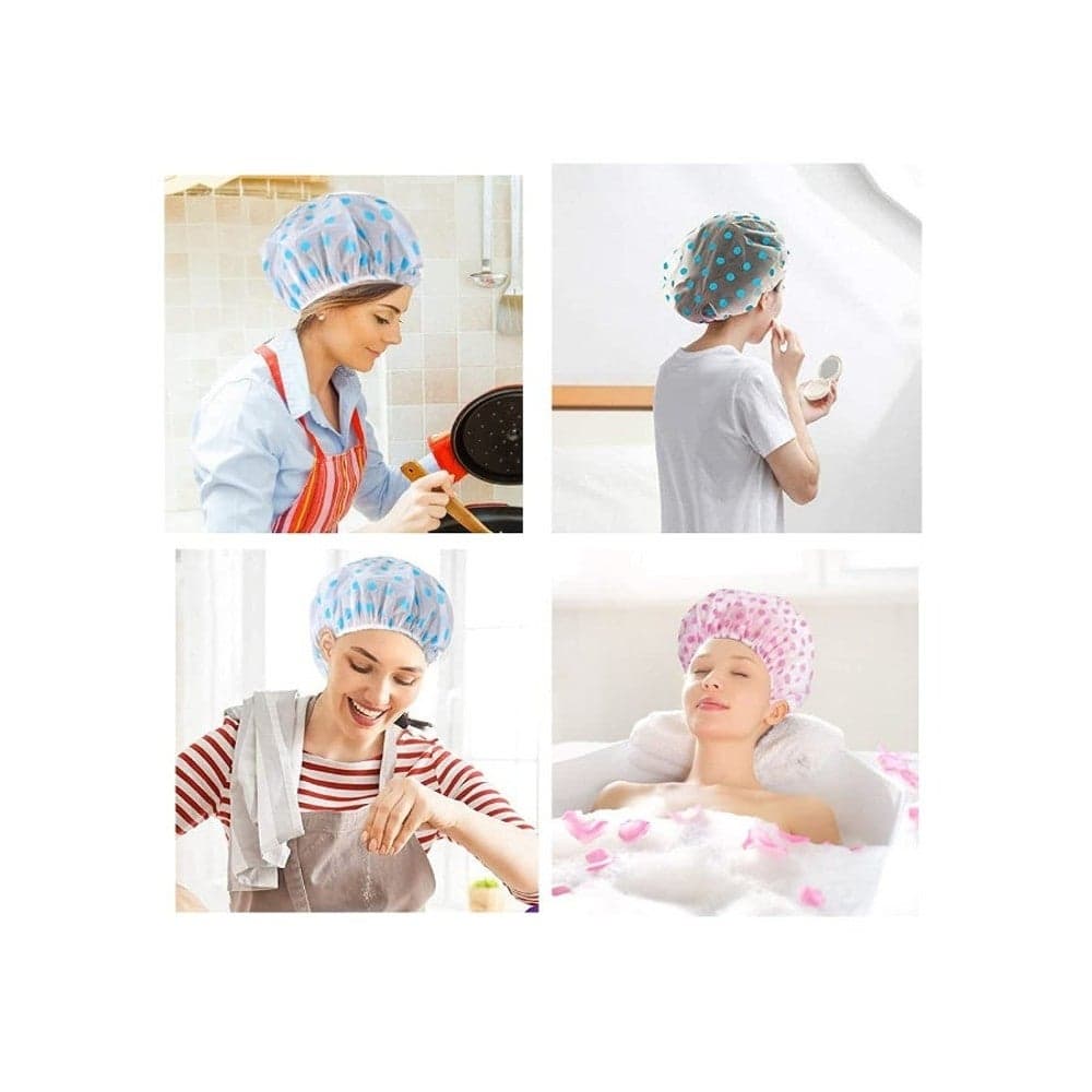 2 Pieces Waterproof Shower Cap, Reusable Elastic Hair Cover, Light Shower Cap to Keep Hair Dry During Shower, Spa and Hair Care, Suitable for Long and Thick Hair - Pink Stars (7)