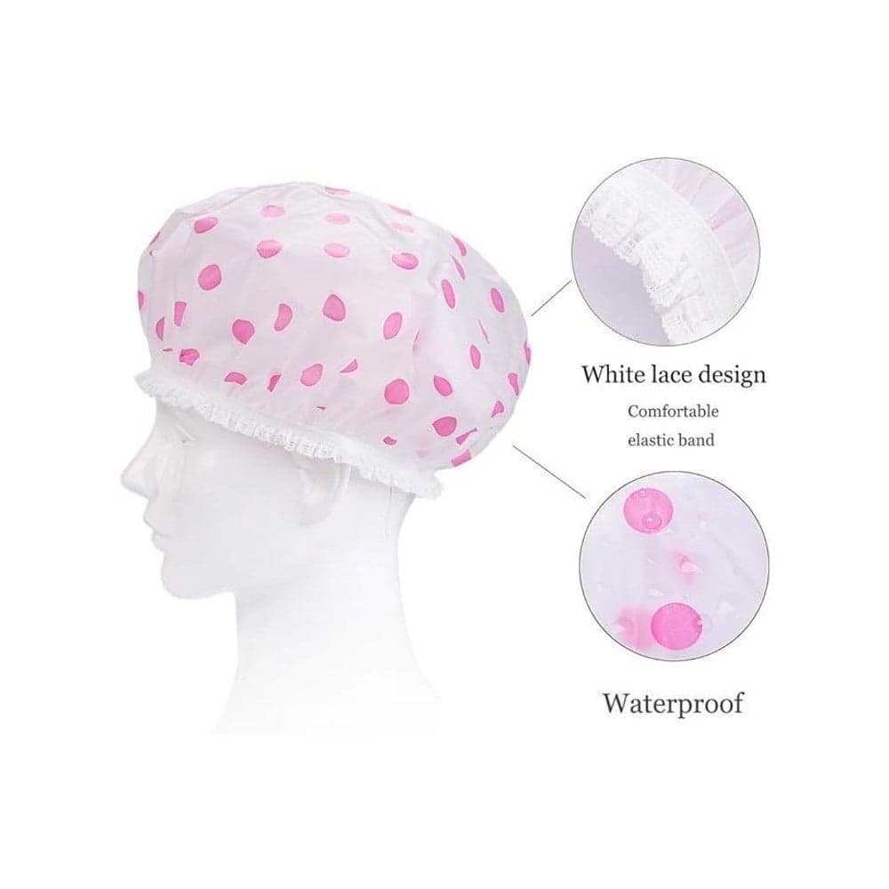 2 Pieces Waterproof Shower Cap, Reusable Elastic Hair Cover, Light Shower Cap to Keep Hair Dry During Shower, Spa and Hair Care, Suitable for Long and Thick Hair - Pink Stars (2)