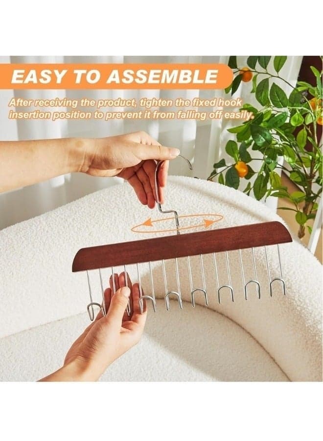 Wooden Bra Hanger with 8 Hooks, 360 Rotating Space Saving Closet Organizer for Belt, Tie, Tank Top, Bra, Scarf -Dark Brown Closet Clothes Hangers (٣)
