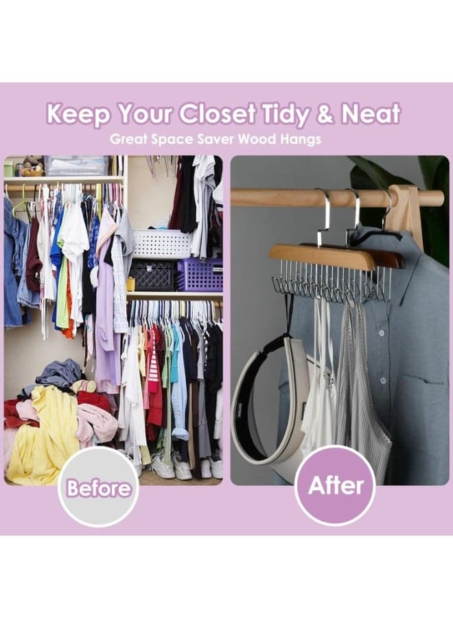 Wooden Bra Hanger with 8 Hooks, 360 Rotating Space Saving Closet Organizer for Belt, Tie, Tank Top, Bra, Scarf -Dark Brown Closet Clothes Hangers (٧)