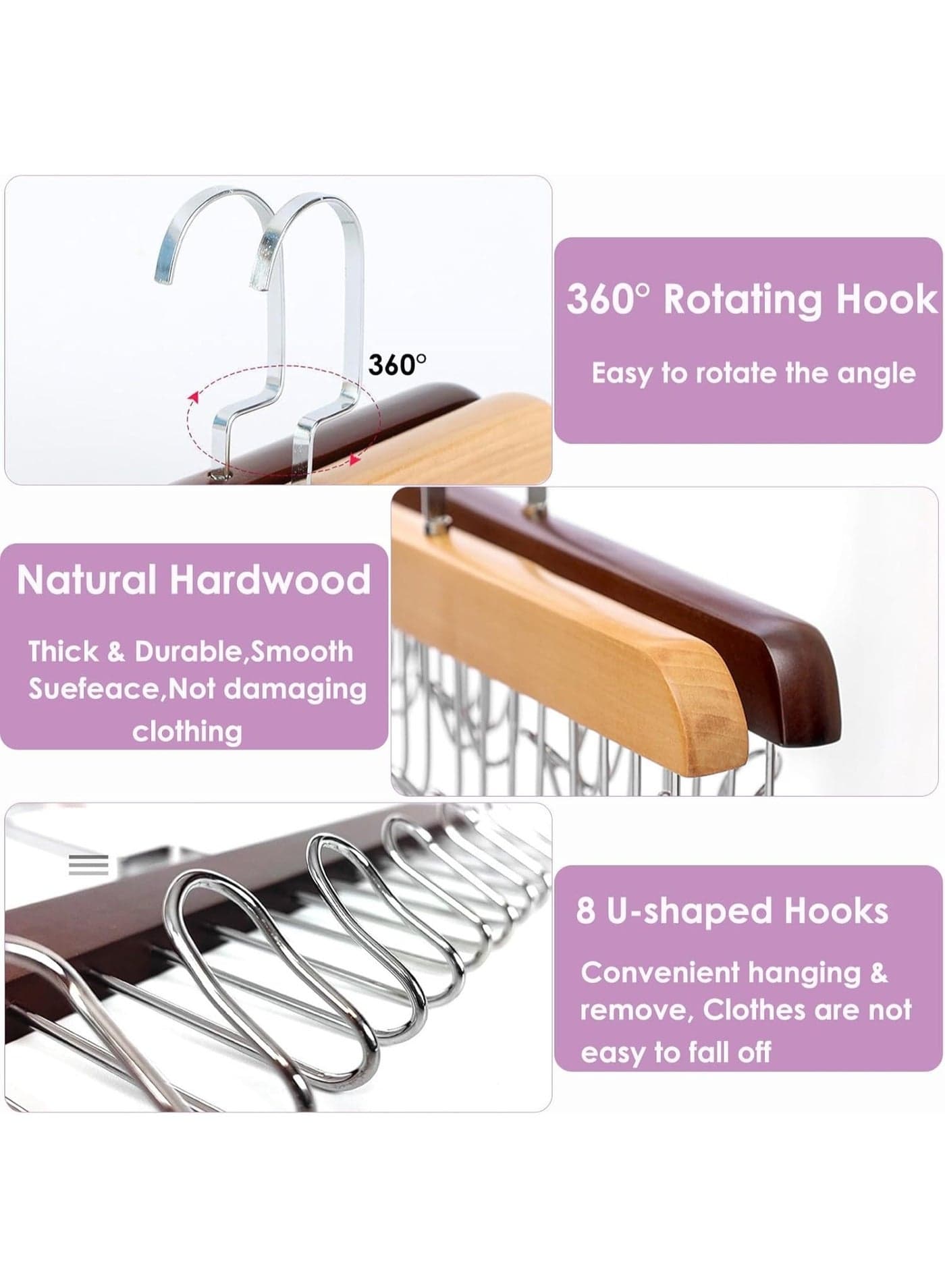 Wooden Bra Hanger with 8 Hooks, 360 Rotating Space Saving Closet Organizer for Belt, Tie, Tank Top, Bra, Scarf -Dark Brown Closet Clothes Hangers (٤)