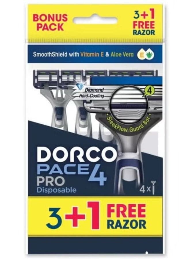Dorco Pace 4 Pro Portable Razor – 4 Blades (3+1 Free) Men's Razors & Blades