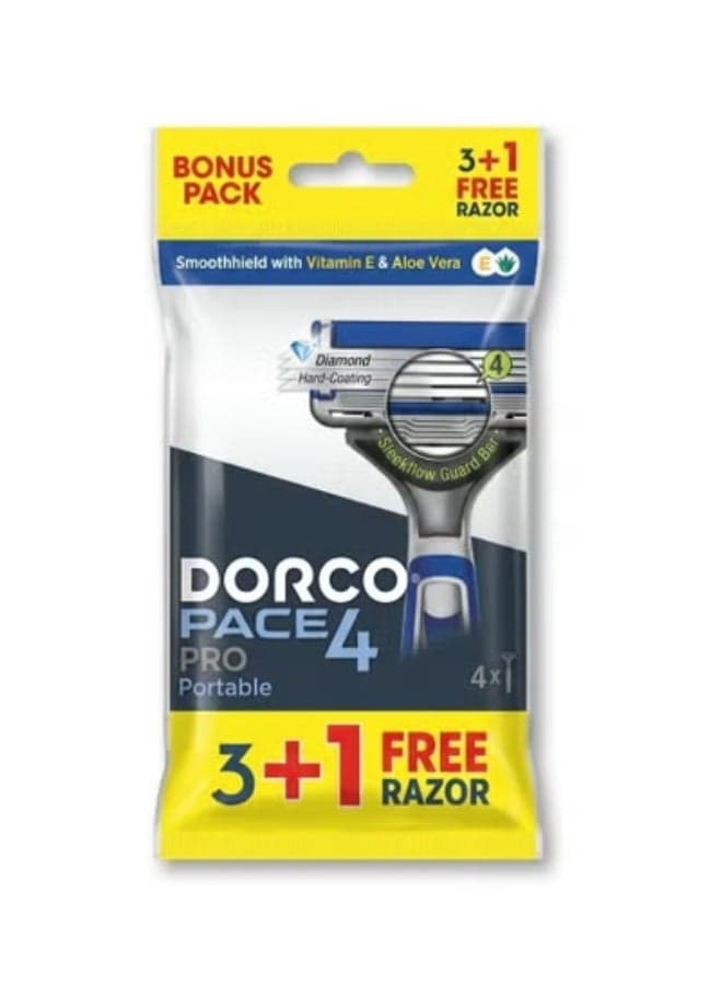 Dorco Pace 4 Pro Portable Razor – 4 Blades (3+1 Free) Men's Razors & Blades (٤)
