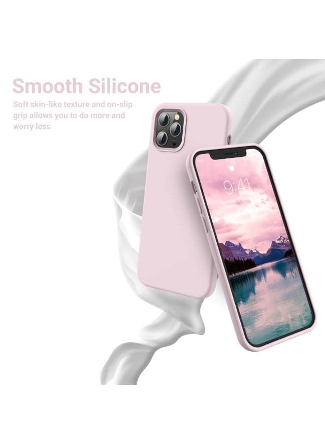 Compatible with iPhone 14 Pro Case 6.1 Inch Slim Liquid Silicone 4 Layers Soft Gel Rubber Shockproof Protective Phone Case with Anti Scratch Microfiber Lining (Chalk Pink) Cases & Covers (٤)