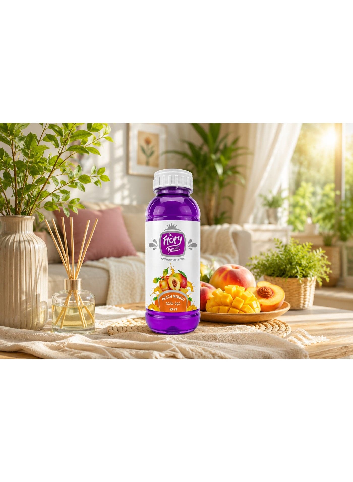 Flory Premium Concentrated Home Fragrance Bottle, Peach & Mango Scent, Long Lasting Fruity Home Freshener, High Concentration Formula, 500 ml All Purpose Cleaners (6)