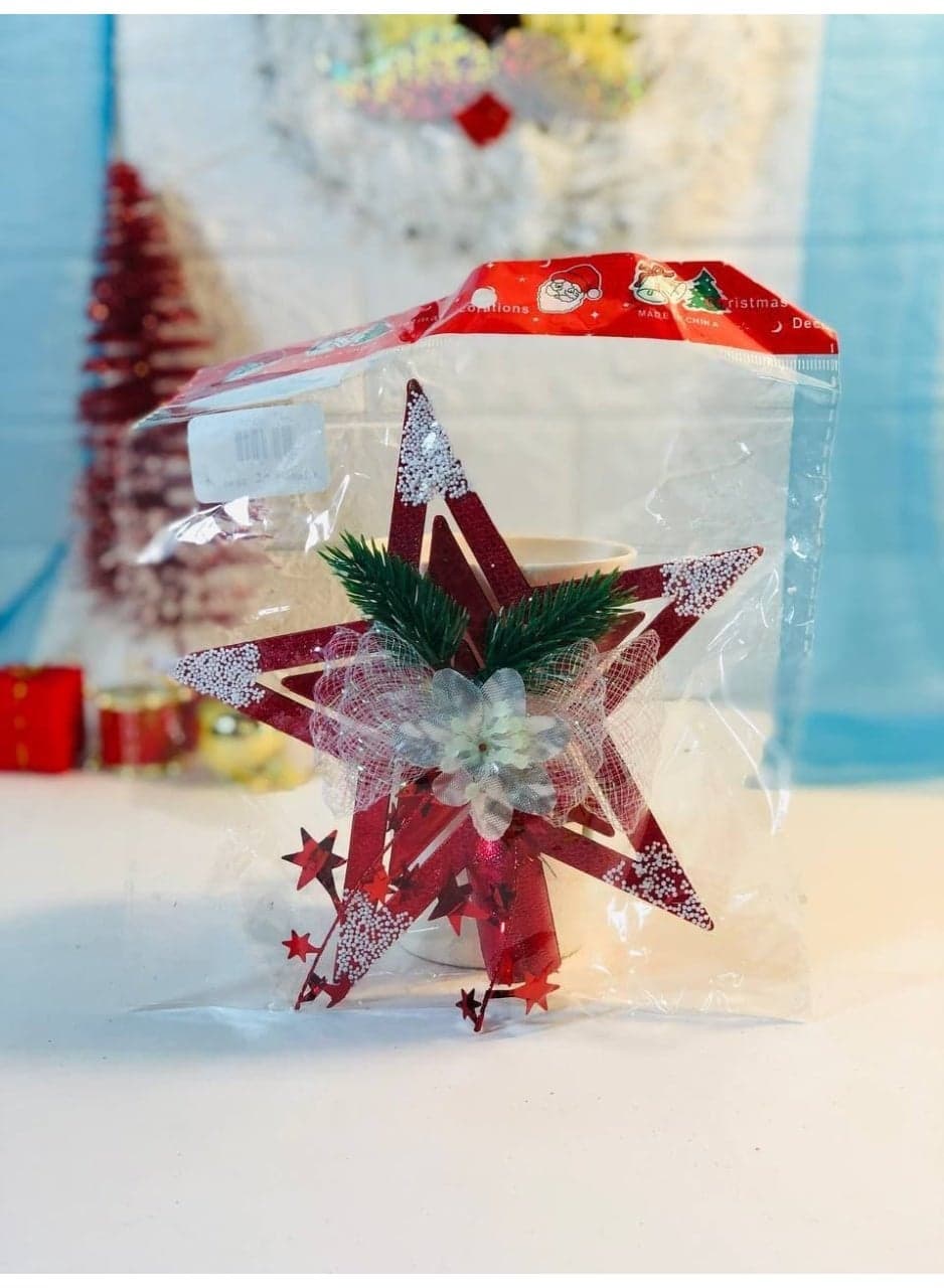 Christmas Tree Star Bow Decoration Wine Red Size: 18*18cm Medium Size Home Decor Ornaments (٢)