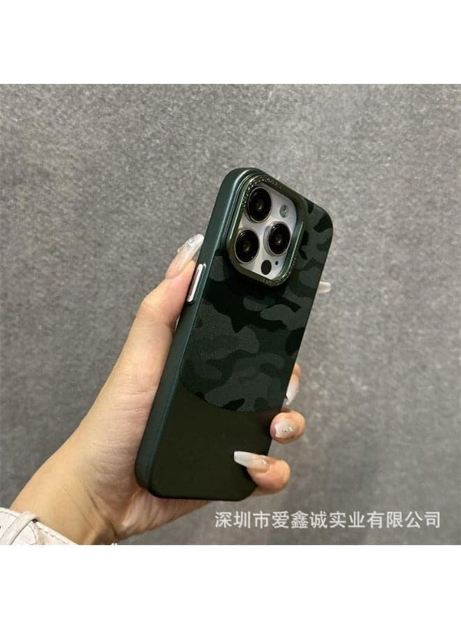 Fekra Luxury Camouflage Hard PC Case For iPhone 15 pro Metal Lens protection Matte shockproof Back cover (Pine green, iphone 15 pro) (2)