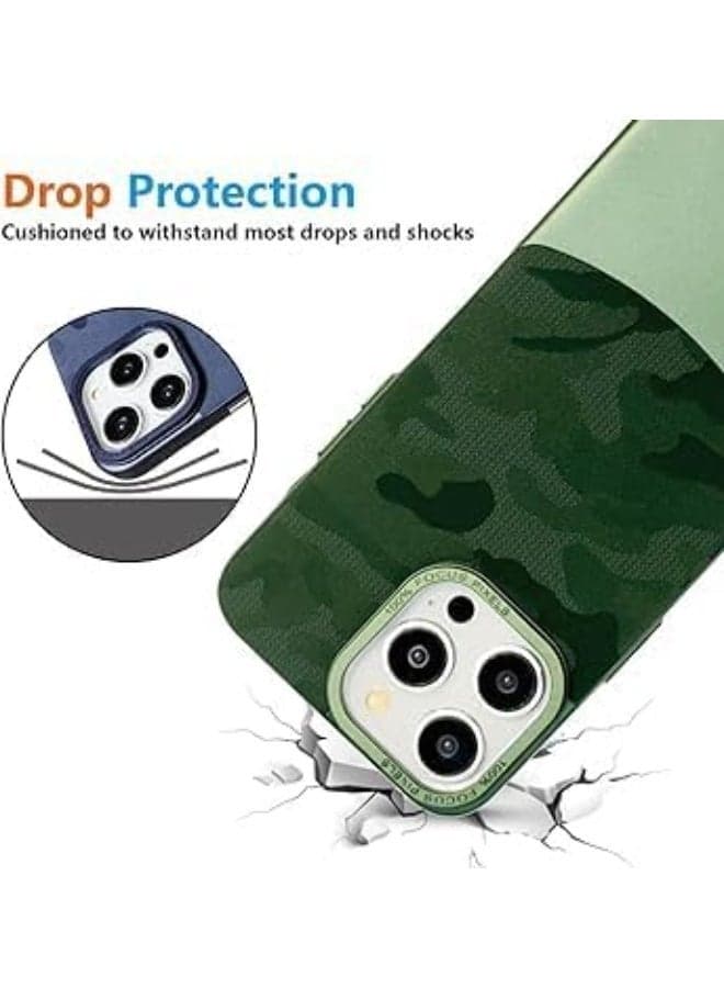Fekra Luxury Camouflage Hard PC Case For iPhone 15 pro Metal Lens protection Matte shockproof Back cover (Pine green, iphone 15 pro) (5)