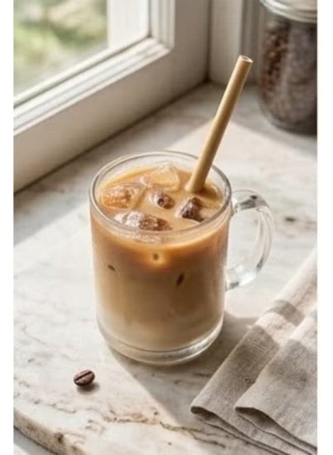 100% Natural Washable Bamboo Drinking Straws (4-Pack) Includes Cleaner - Versatile Eco-Friendly Bamboo Straws for Cold Brew Coffee and Drinks - Perfect Wooden Straw Set for Picnics, Travel, and Cocktails Cups & Straws (٩)